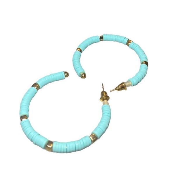 Blue Soft Clay Bead Open Hoop Earrings - Picture 2 of 4